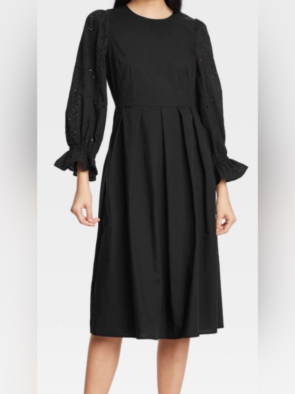 Who What Wear Black Eyelet Sleeve Midi Dress